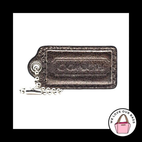 2" Medium COACH Platinum Metallic Gray Leather Fob Bag Charm Keychain Hang Tag - Picture 1 of 2